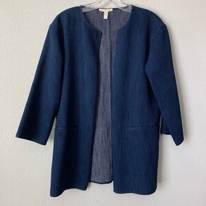 Eileen Fisher Navy Blue Textured Oversized Blazer large Pockets  SZ Large NWOT